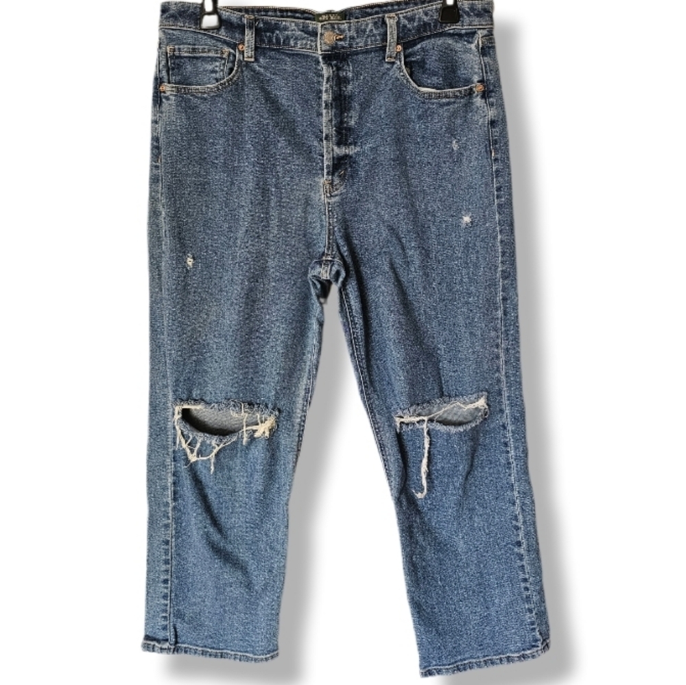 Highest Rise Straight Leg Distressed Jeans Medium Wash Sz 16 Wild Fable Curvy